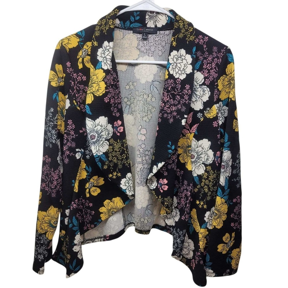 Love Cameron Floral Print Open Front‎ Blazer Jacket Women's Size L